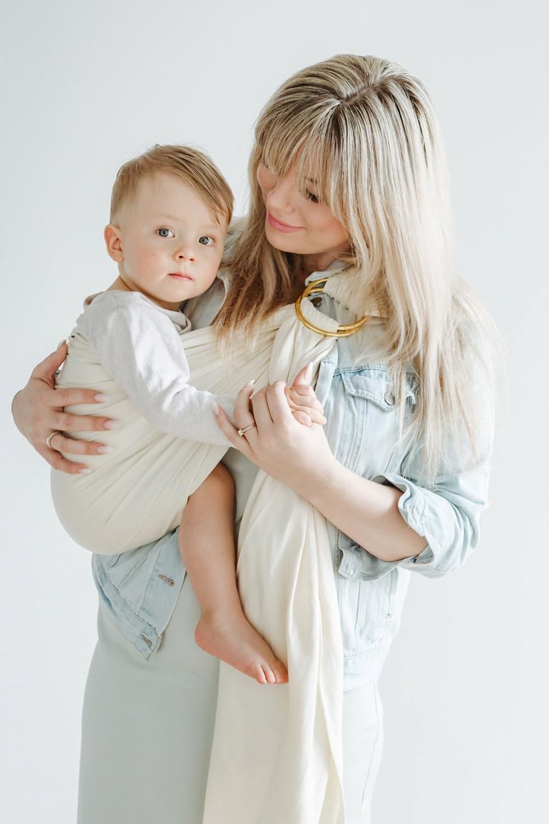 Draagdoek Ringsling - Baby Draagband - Baby Dichtbij - 100% Biologisch Katoen - 210x70 cm - Beige – foto 7