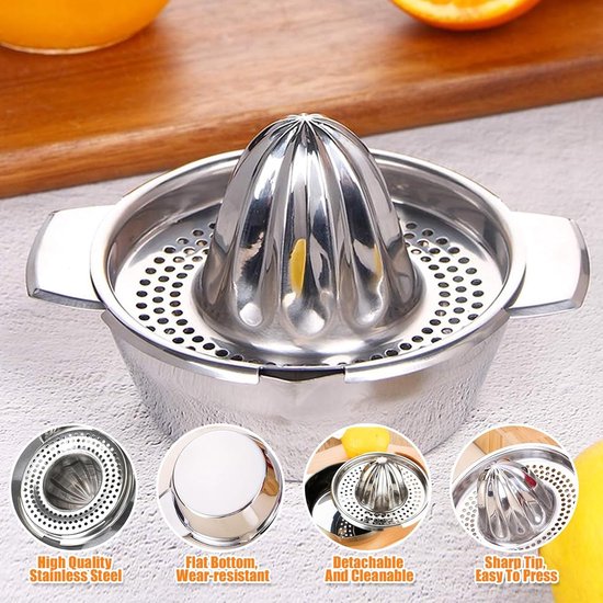 Citruspers - Citruspers handmatig - Citruspers hand - Lemon squeezer - Fruitpers - voor citroenen en sinaasappelen - RVS - Zilver - Handmatig — afbeelding 2