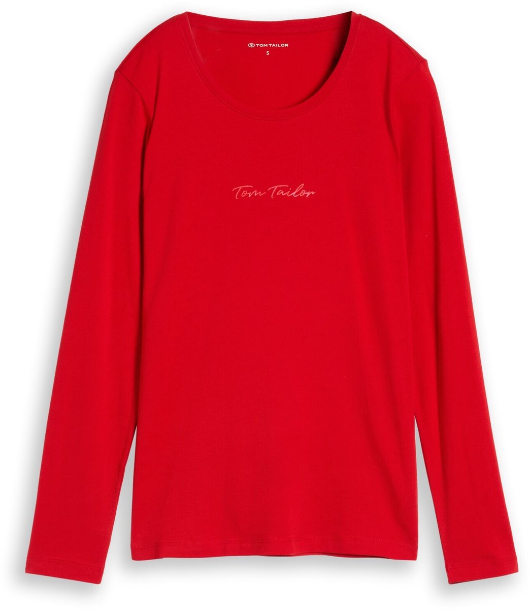 Tom Tailor - Slim fit T-shirt met lange mouwen en logoprint - Maat L - soft scarlet red