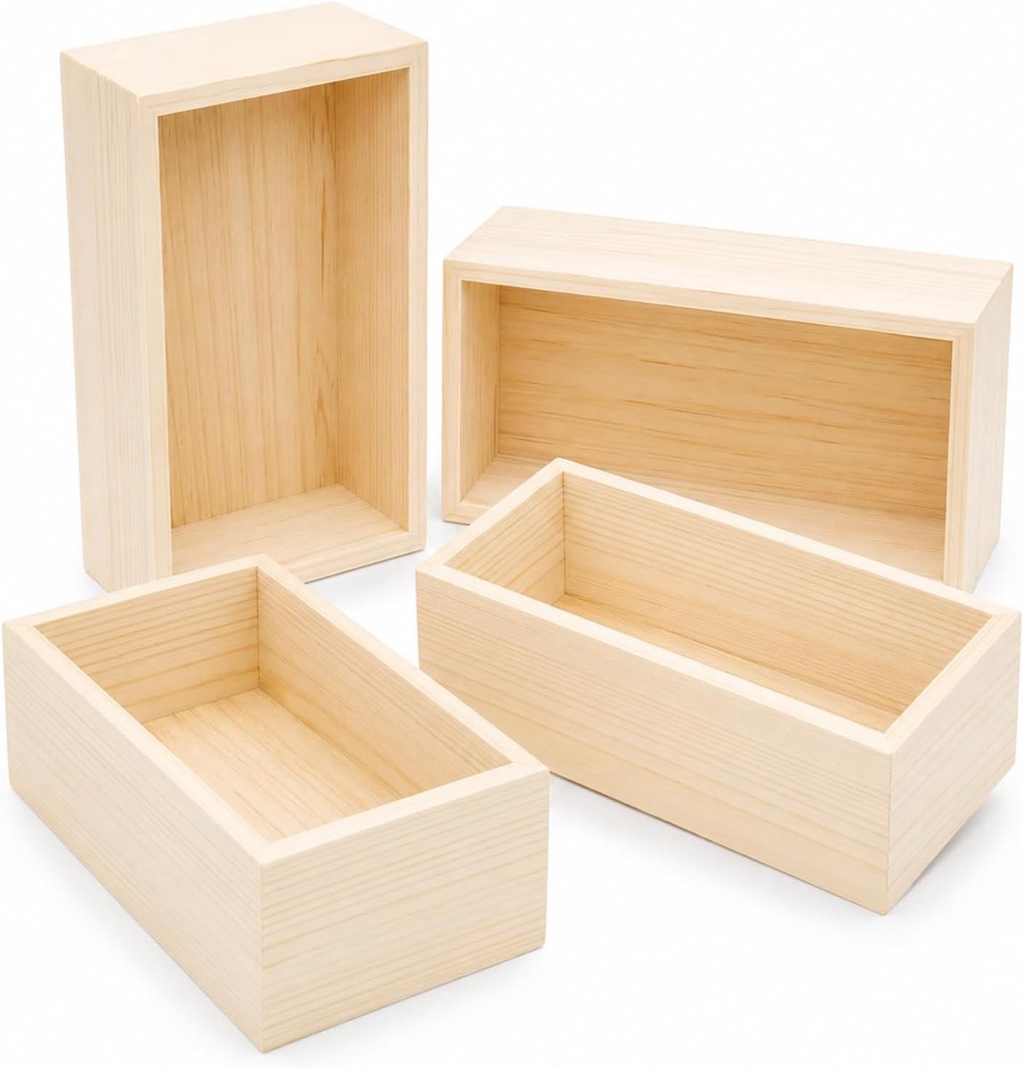 Organizer set van 4 houten kisten voor opberging, 20 x 10 x 8 cm, multifunctioneel en stijlvol
