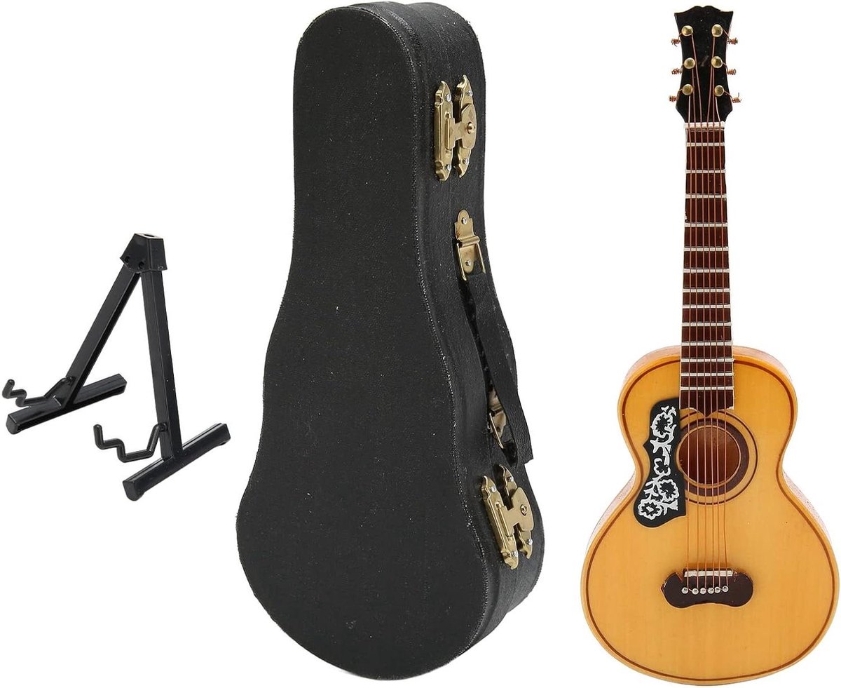 Mini Gitaar Model - Miniatuur Gitaar Ambacht - Muziek Decoratie - Realistische Replica - 17 cm - Houtkleur