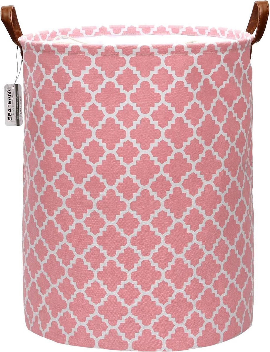 Opvouwbare Wasmand - Roze - 50 x 40 cm - Canvas Mand met Pompoenprint en PU-handgrepen - Voor Was en Opbergruimte