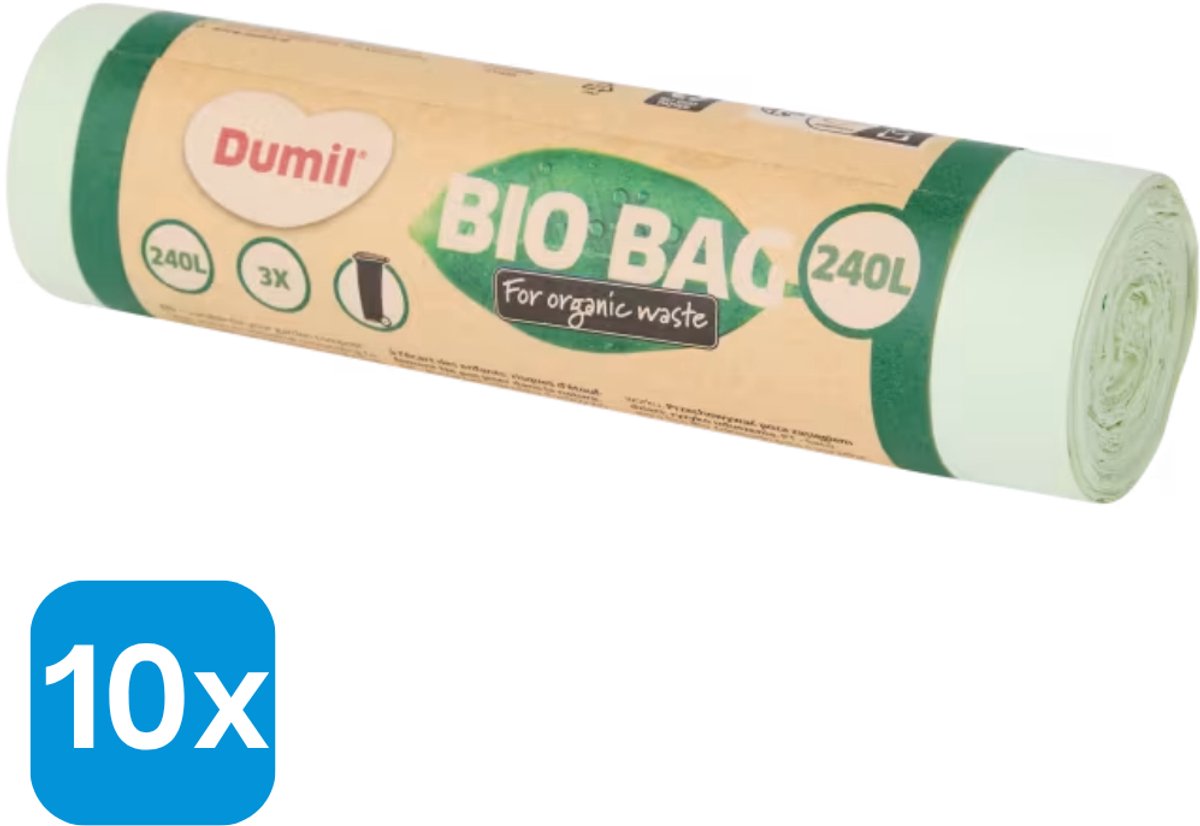 Biozakken 240 liter groen 115x140 cm afbreekbaar - Doos 10 rol à 3 zakken