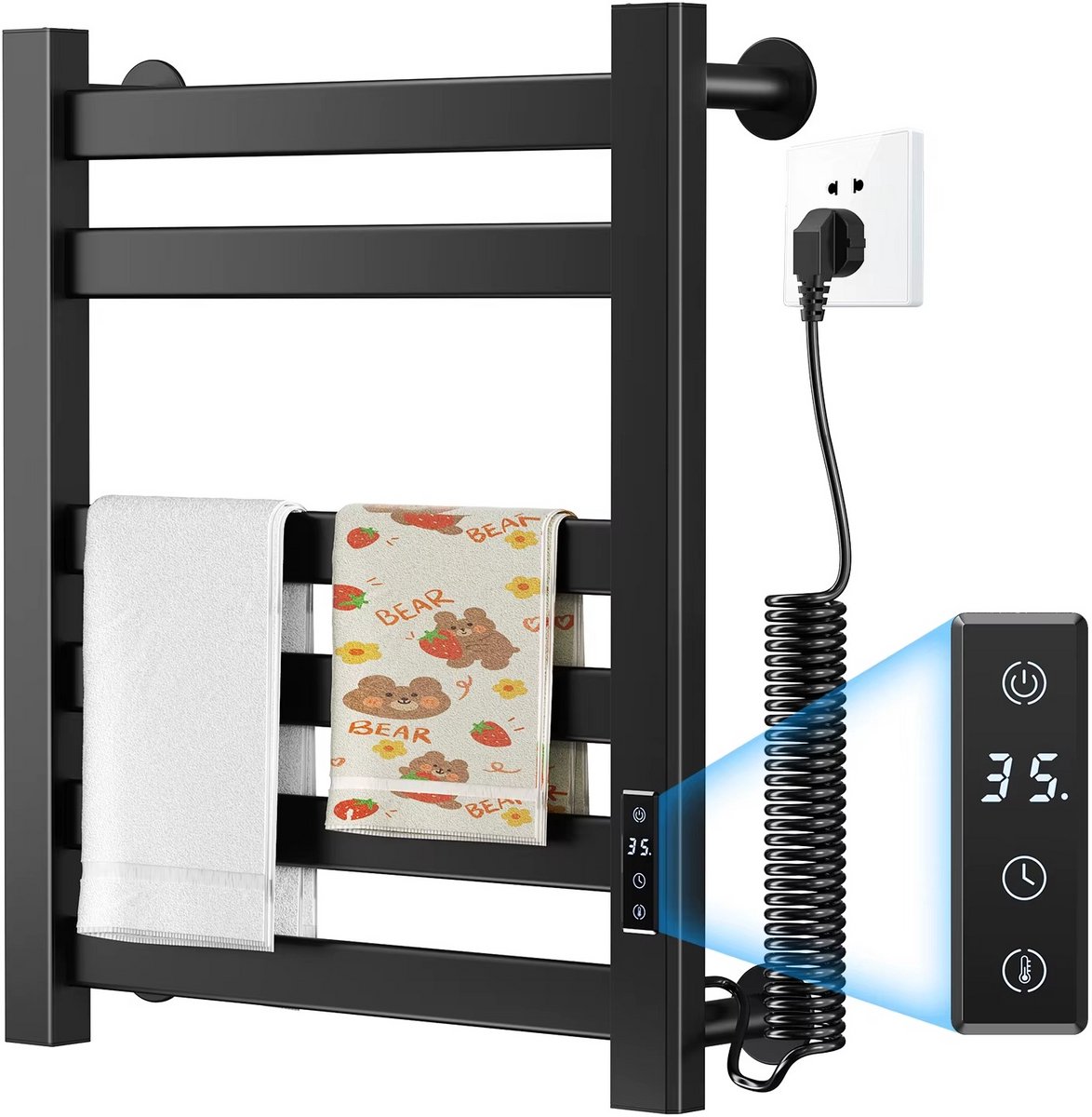 JOYNEXTBUY - Elektrisch Handdoekenrek - Slimme Handdoekverwarmer met Touchscreen - Handdoekdroger - Badkamerrek - Wandrek - Zwart