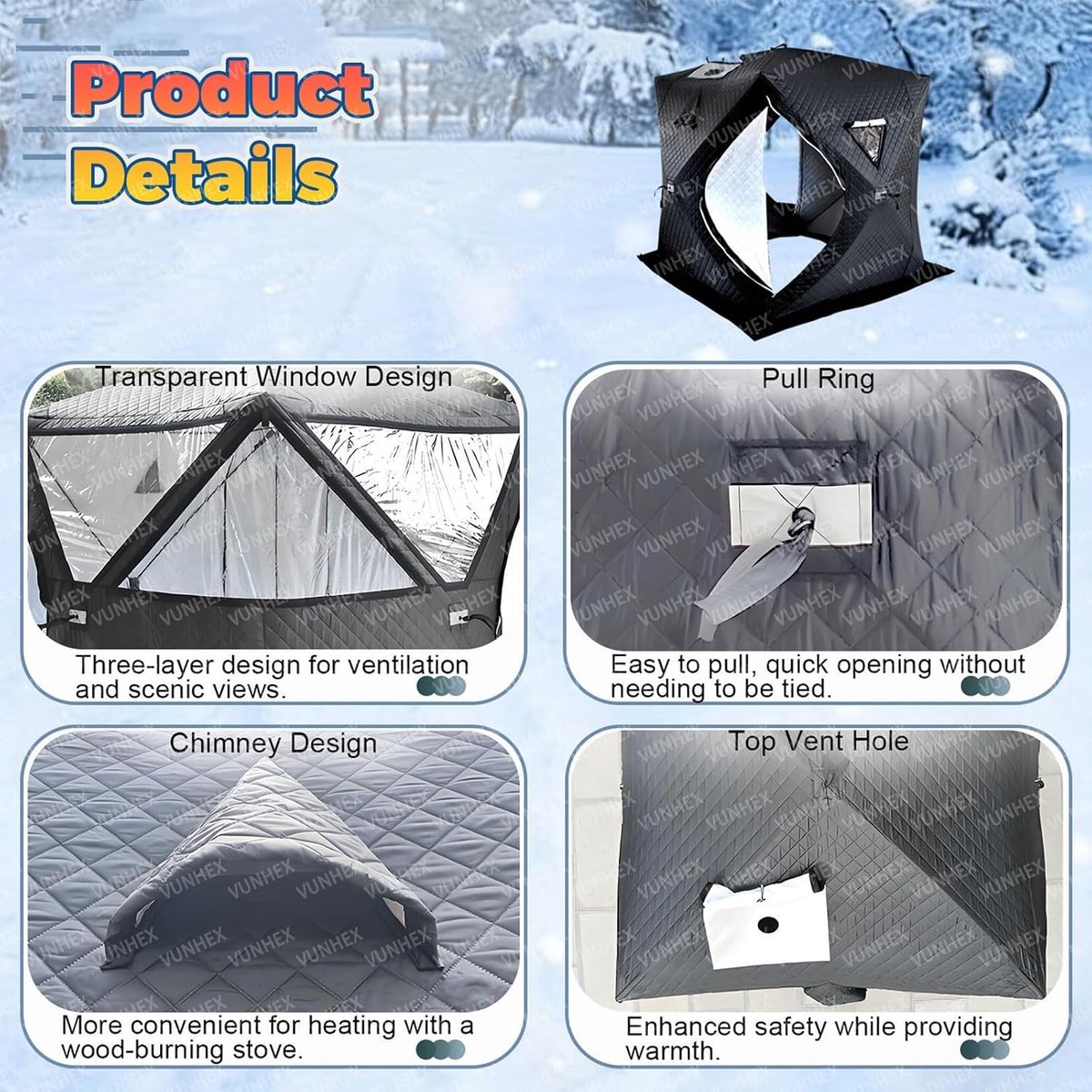 Draagbare Saunatent - Outdoor Sauna Tent - Ontspannen Buiten - 3-Laags Thermische Isolatie - 3-4 Personen - Zwart thumbnail 3