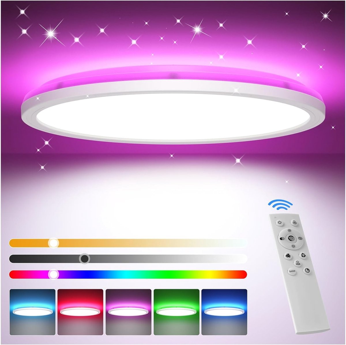 Led Plafondlamp - Wit - Ø 30 cm - Dimbare RGB Verlichting met Afstandsbediening - Voor Slaapkamer en Woonkamer