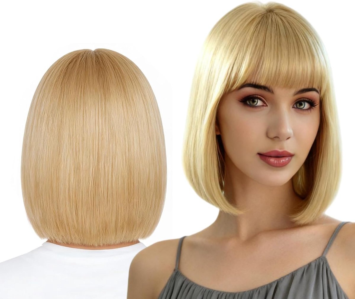 SnelShoppen - Stylish Bob Perk met Pony voor Vrouwen, 30 cm Recht, Natuurlijke Uiterlijk, Synthetische Haarstukken, Hittebestendig, Gekleurde Cosplay