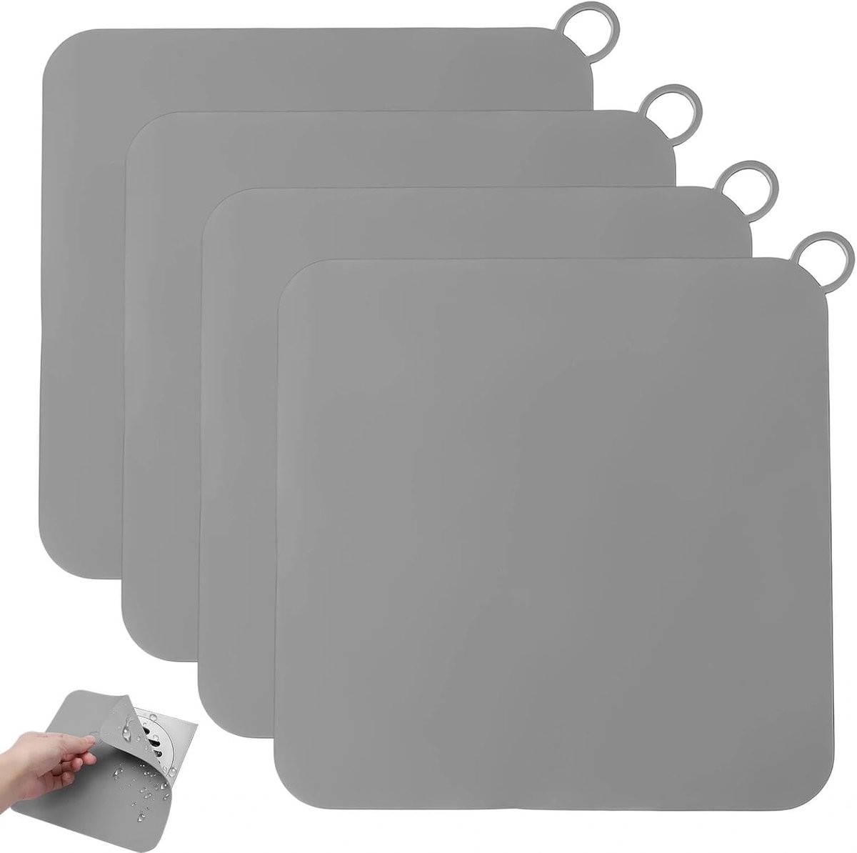 4 Stuks Vloerafdichting Deksel, 20 × 20 cm Geurafsluiting Douche, Grijs Doucheafvoer Deksel, Afvoer Deksel, met - ShopVlot
