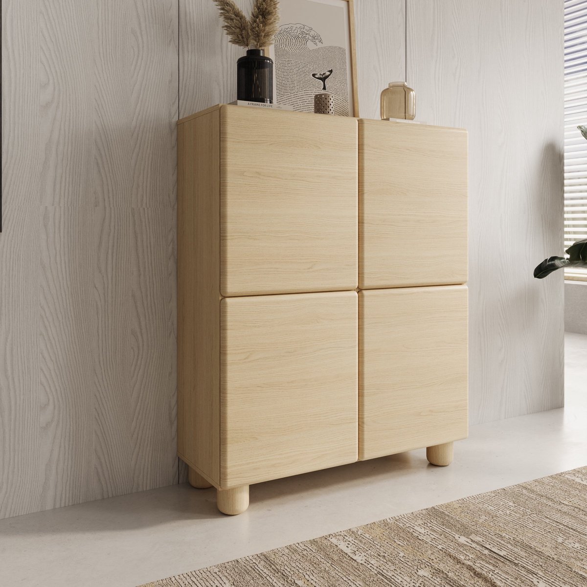 Meubella - Luvano - Dressoir - Licht eikenpatroon - 100x38x125 cm