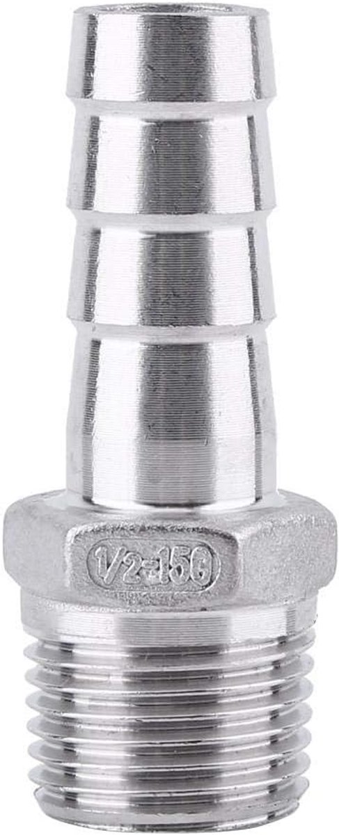 SnelShoppen - RVS Slangconnectoren 1/2x15mm - Slangadapter met Mannetje Draad - Barb Tail Aansluiting - Duurzaam en Roestvrij - Voor Tuin, Camping en