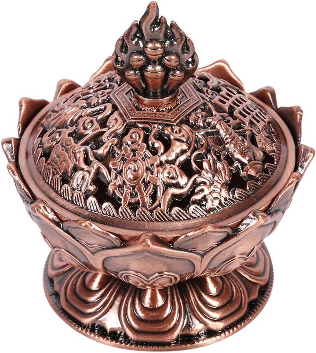 SnelShoppen - Vintage Lotus Vorm Rookwierookhouder, 2.8x7cm, Hoogwaardige Zinklegering, Anticorrosie, Antiroest, Decoratie voor Thuis, Meditatie, Fees