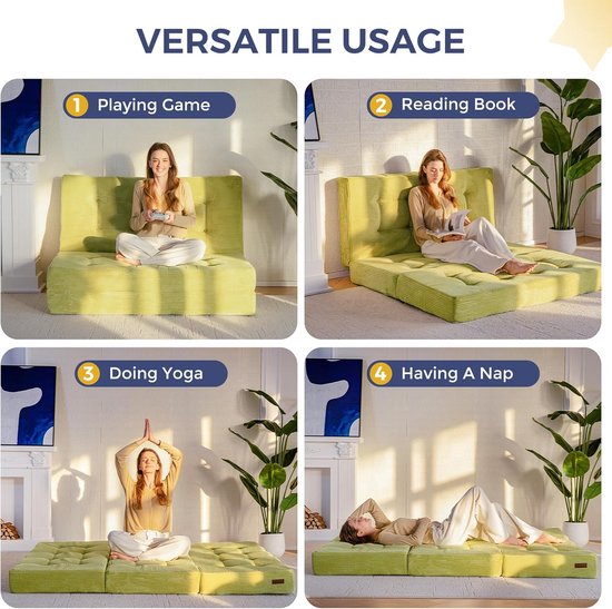 Opvouwbare Matras - Drielaags Futon - Comfortabel Rusten - 15cm Schuimvulling - 90x190 cm - Groen — afbeelding 5