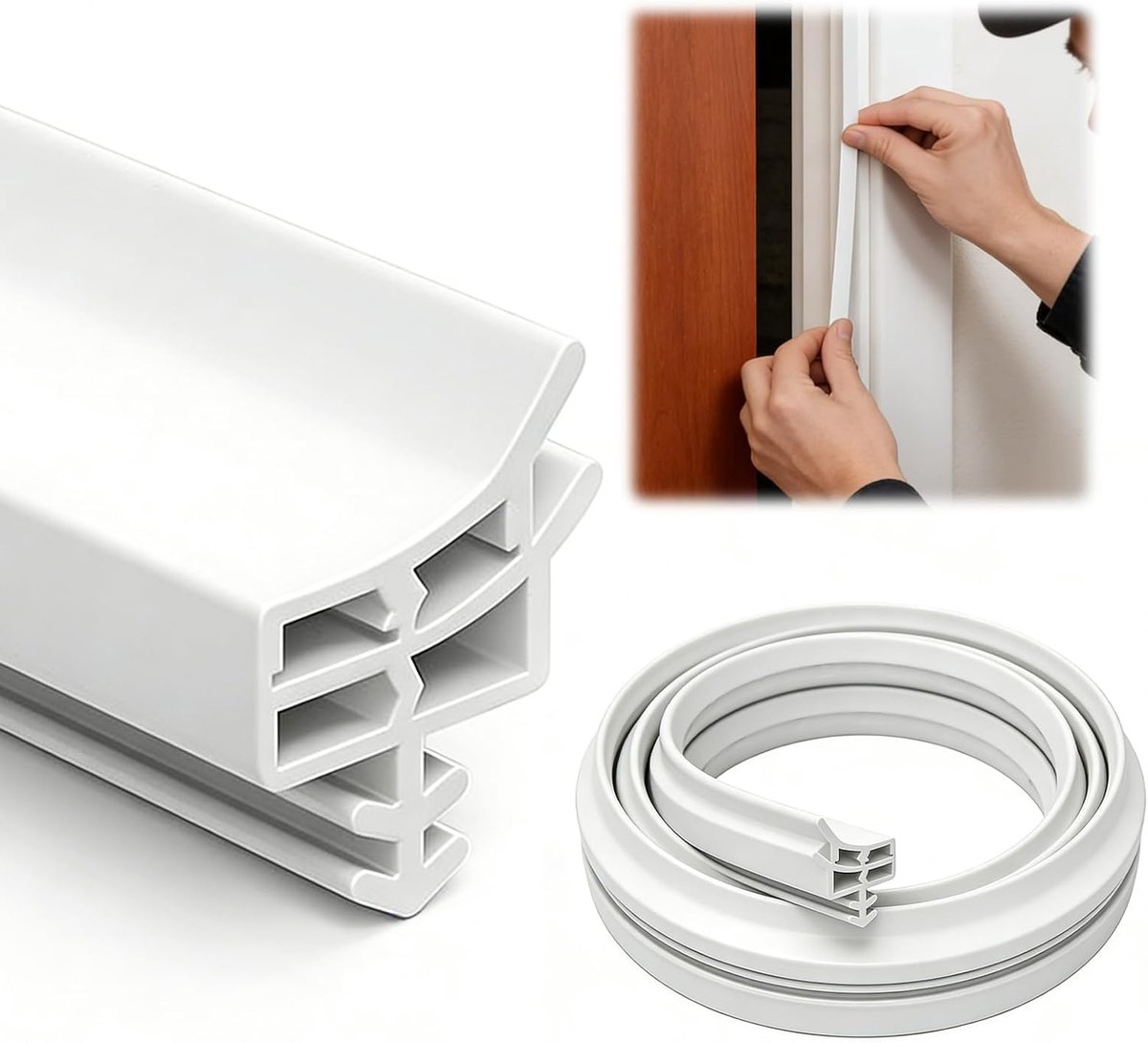 SnelShoppen - Deurafdichting voor Geluidsisolatie, 5 m Afdichtstrip, Kamerdeur, Deurafdichting, Witte Houten Frame, Tochtstrip, Vochtbestendig en Scho