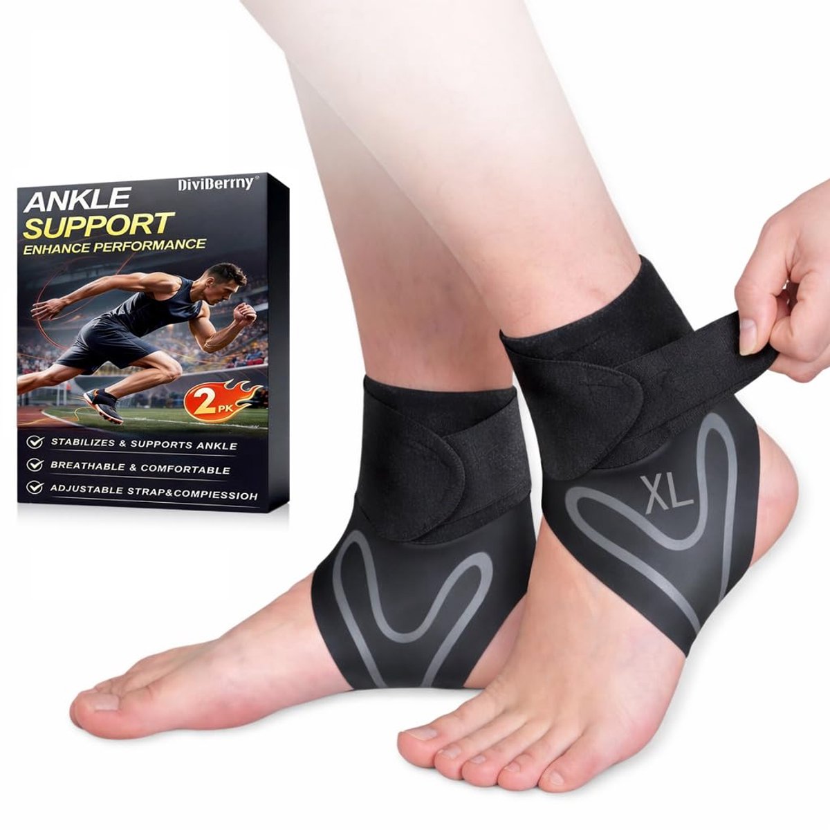 SnelShoppen - 2 stuks orthopedische enkelsteunen, verstelbare enkelbandjes voor mannen en vrouwen, comfortabele ondersteuning en bescherming, XL, link
