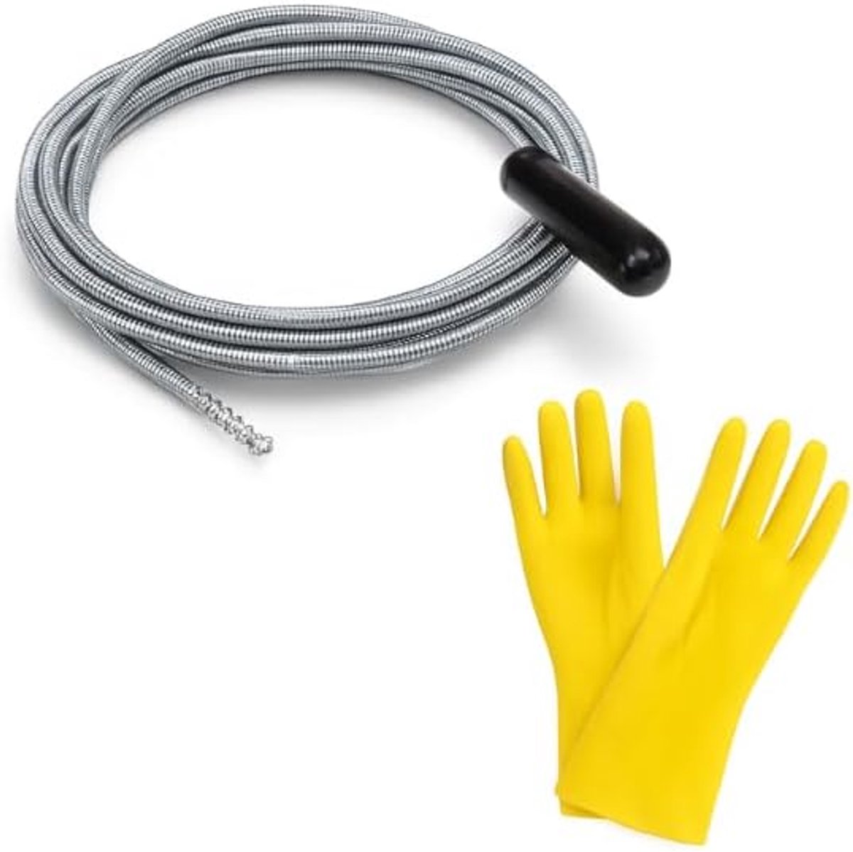 SnelShoppen - Ontstopper Veer 3 Meter, Gegalvaniseerd, Schroefvormige Punt, Ergonomische Handgreep, Inclusief Handschoenen voor Huishoudelijk Gebruik