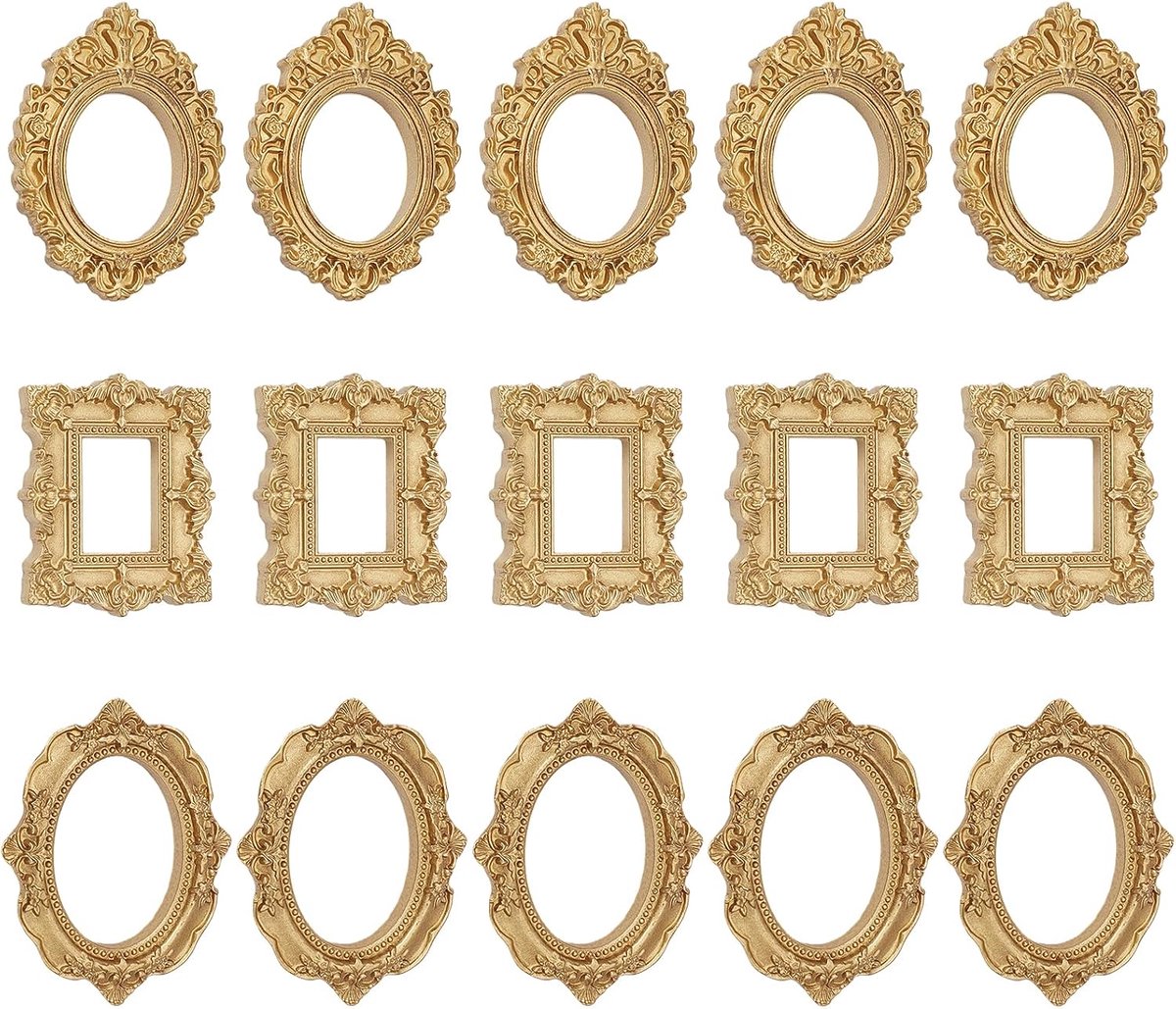 SnelShoppen - 15 Stuks Vintage Houten Fotolijsten, Kleine Gotische Fotolijst, Barokke Fotorijst, Antiek Bronzen Gouden Wandlijst voor Foto's