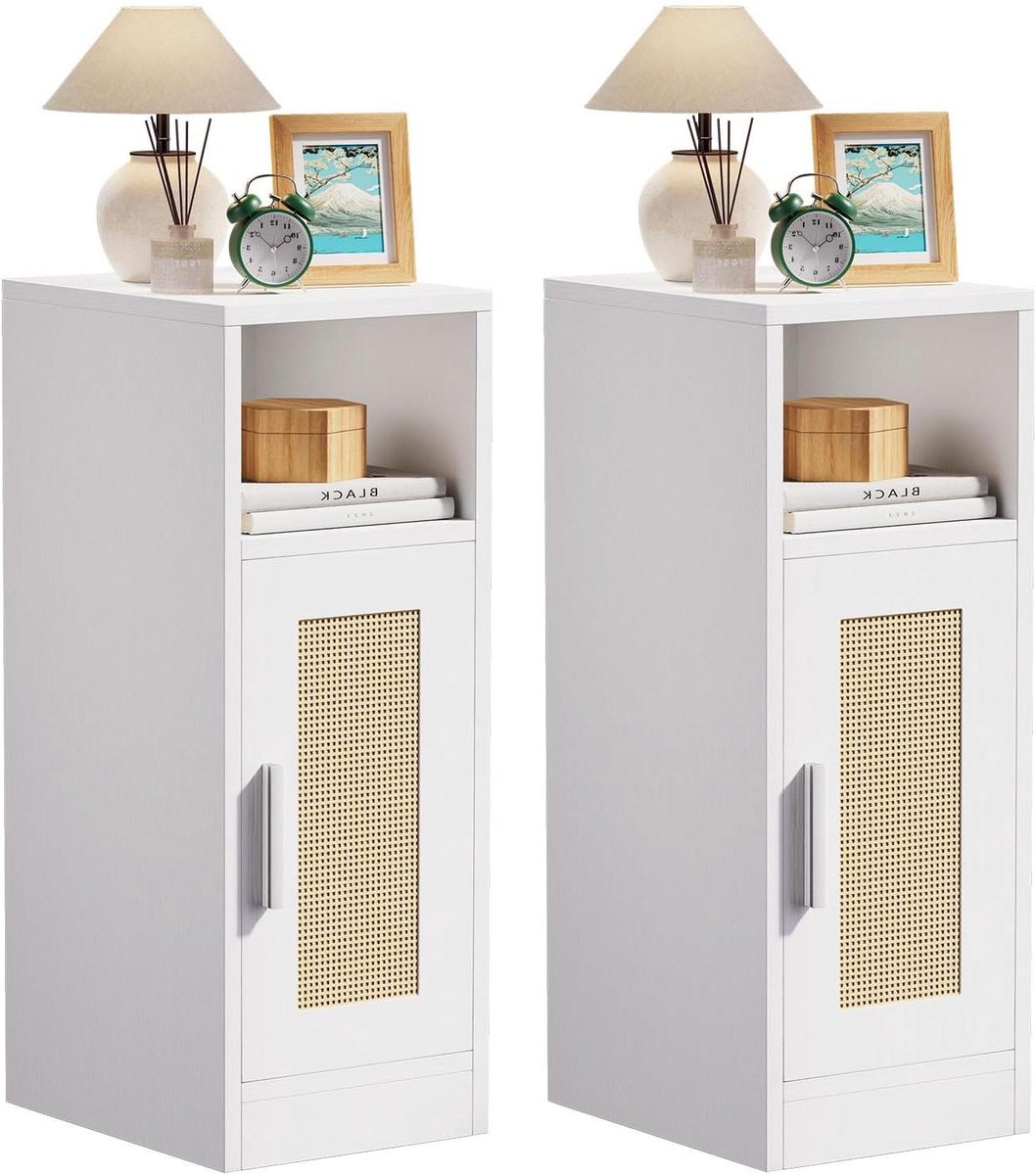 Nachtkastjes Set - Bijzettafels - Slaapkamer Opbergen - Rattan Stijl - 30 x 24 x 61 cm - Wit