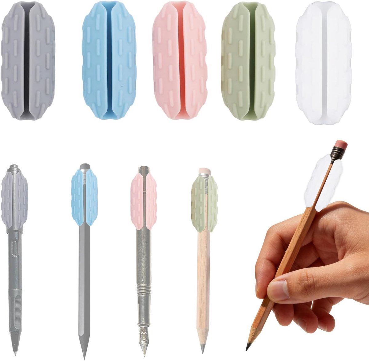 SnelShoppen - 5 Pack Gewogen Potloodgrepen, Siliconen Glove Hulp voor Kinderen, Ouderen & Specifieke Behoeften, Aanpasbare Pennen Grepen voor 7-14mm P
