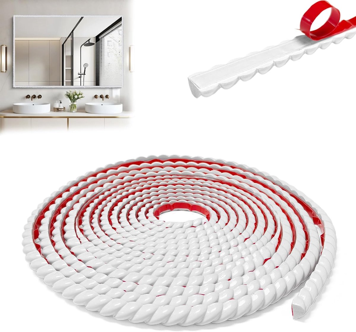 SnelShoppen - Flexibele Decoratieve Moulding Zelfklevend PVC Stucprofiel voor Wand en Plafond Moulding, 6m x 10mm, Schilderbaar, Elegant Ontwerp voor