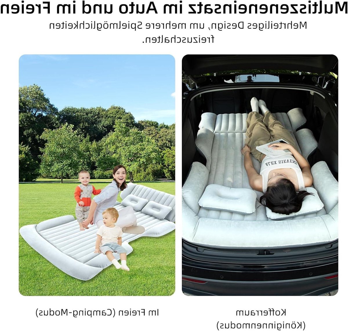 Autoluchtmatras - Automatras Kussens - Comfortabel Slapen - Eendelig Luchtkolomdesign - 184 x 122 cm - Grijs