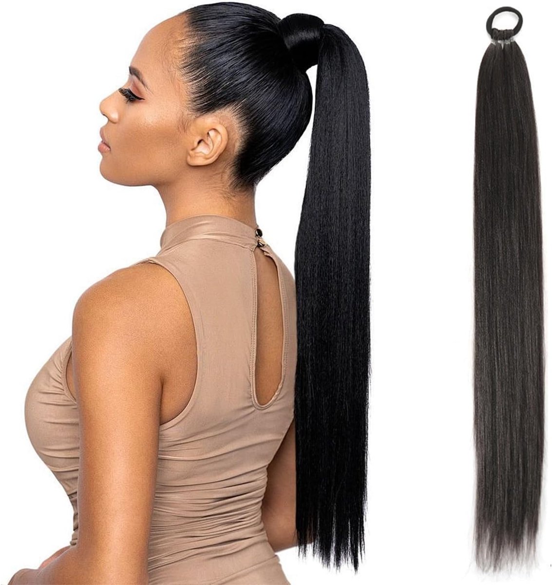 Ponytail haarstuk 70 cm - echt haar - zwart - perfect voor lengte en volume - SnelShoppen