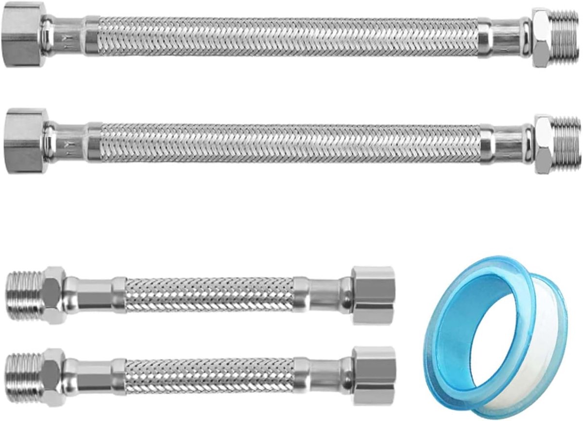 SnelShoppen - 4 Stuks 3/8 Inch Flexibele Slang Set van 304 RVS Flexibele Kraan Slangen voor Badkamer en Toilet Kranen (10cm/20cm)