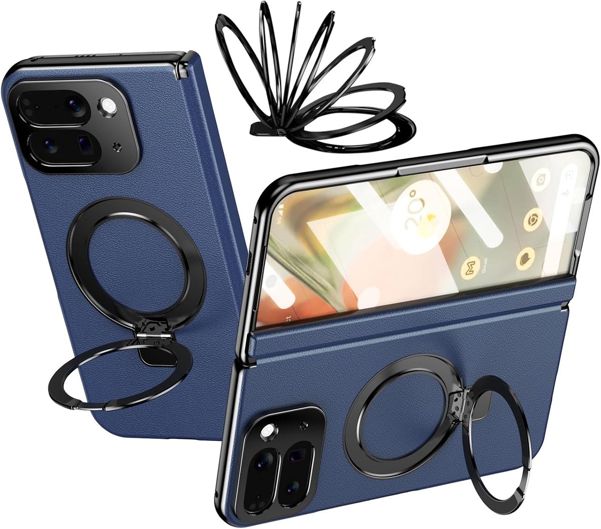 SnelShoppen - Hoes voor Google Pixel 10 Pro Fold - Mag/Safe Compatibele Vouwbare Case met Metalen Kickstand - Hinge Bescherming - Blauw