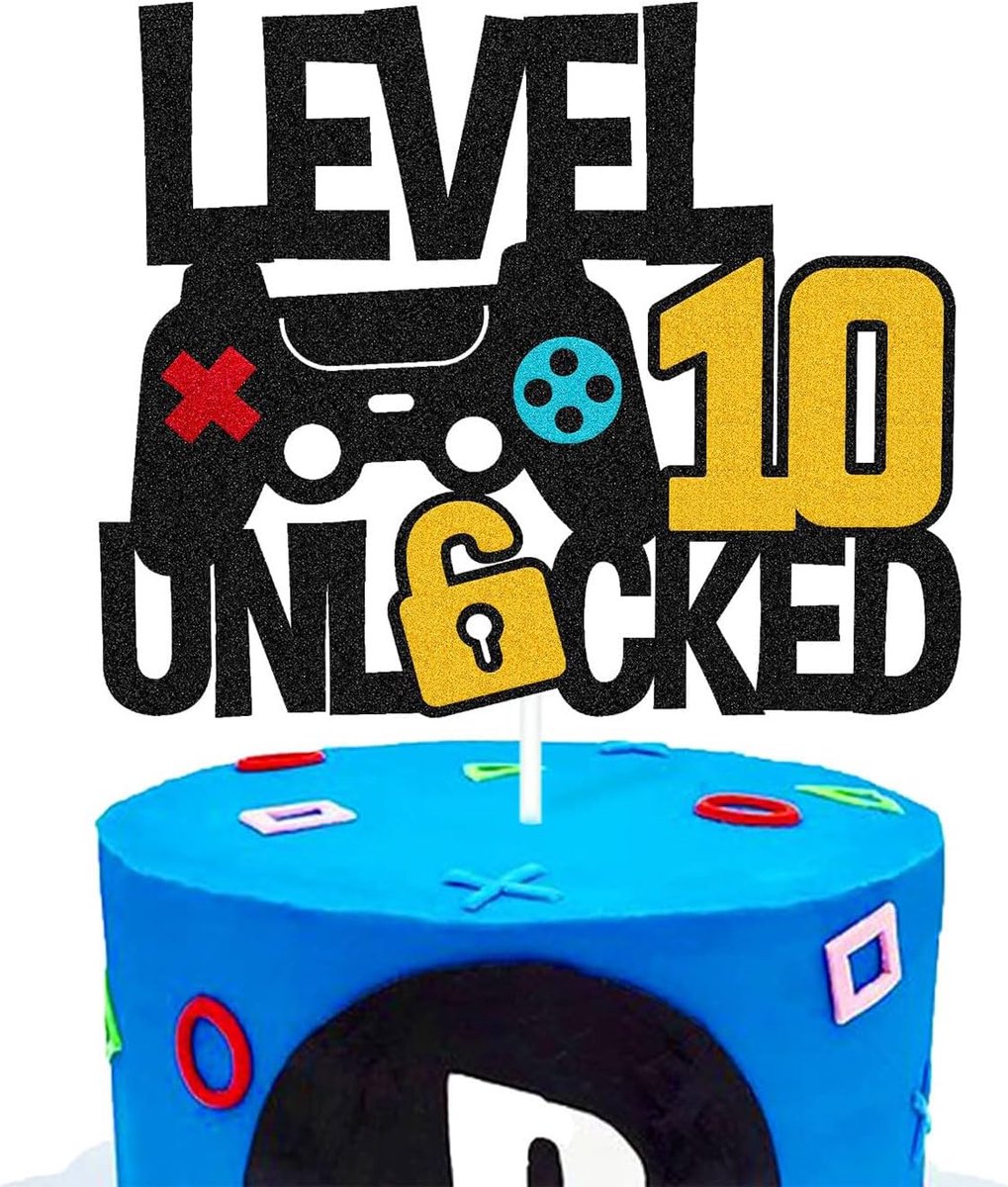 SnelShoppen - Level 10 Ontgrendeld Taart Topper Game Controller 10 Jaar Verjaardag Taartdecoratie Videogames Thema Jonge Meisjes Jongens
