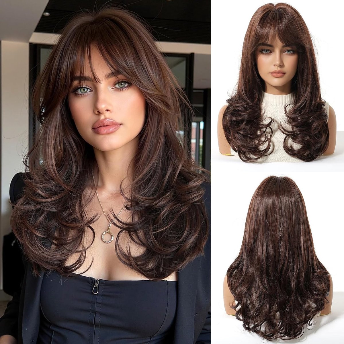 Synthetische Perkapsel 20 inch - Bruin Golvend met Pony - Natuurlijke uitstraling - Ideaal voor dagelijks gebruik - ShopVlot