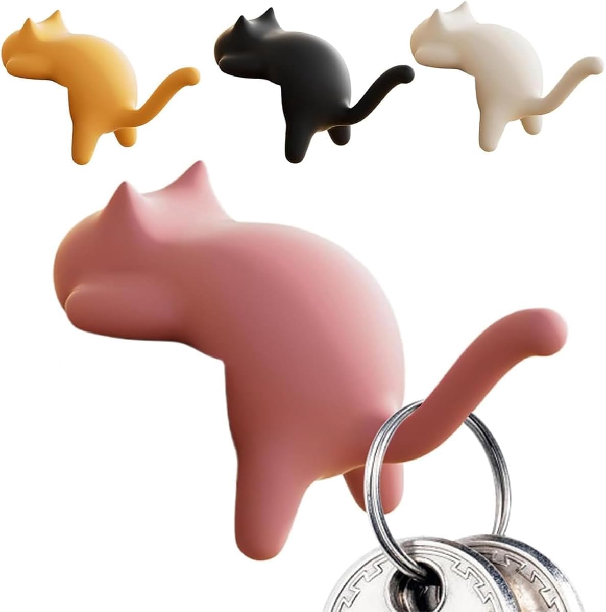 SnelShoppen - Set van 4 Schattige Katvormige Wandhaken zonder Boren voor Tassen, Hoofdtelefoons, Sleutels, Organisator Clips voor Kantoor, Keuken, Bad