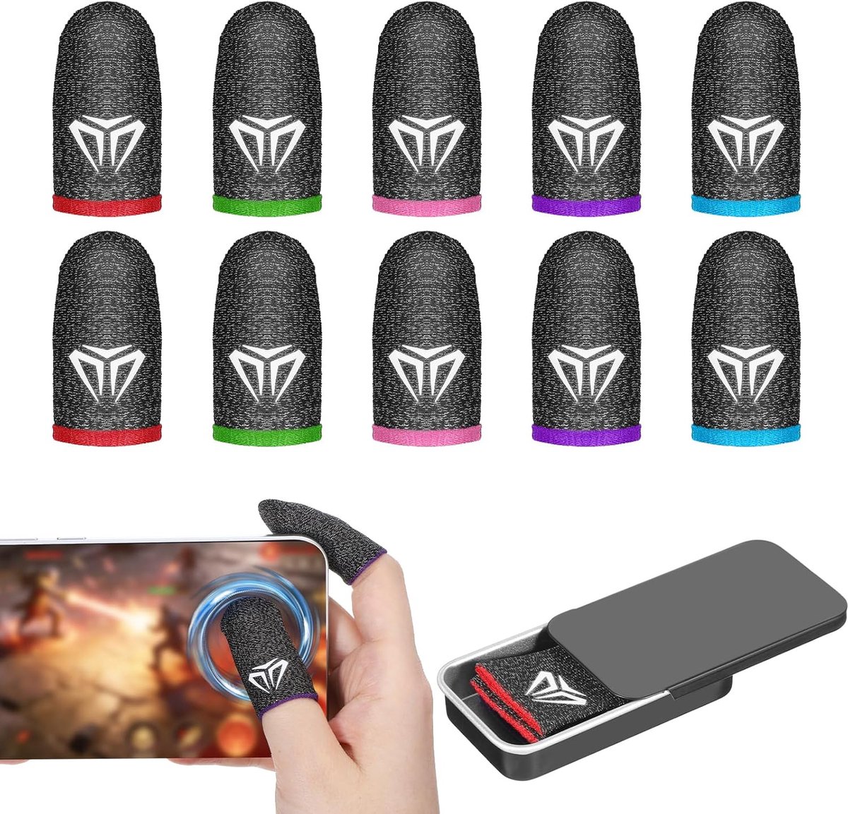 SnelShoppen - 10 Stuks Mobiele Gaming Vinger Mouwen met Deksel, Zilveren Vezels, Touchscreen, Duim Dekking, Zijdezacht, Vochtbestendig, Ademend Vinger