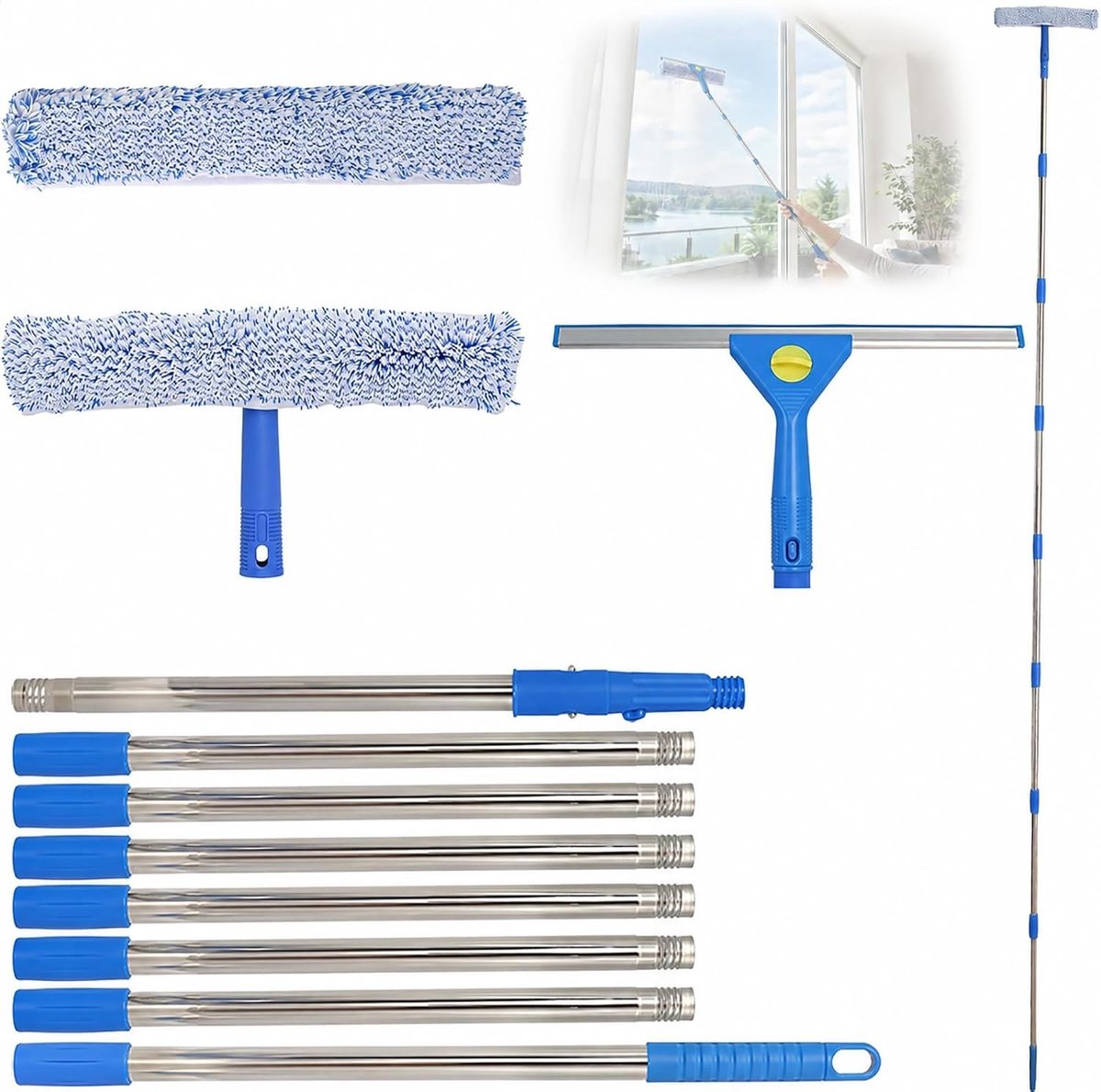 Raamreinigingsset - Geen kleur - 3 m - Professionele 2-in-1 Set met Roestvrijstalen Telescoopstang - Voor Ramen en Douchecabines
