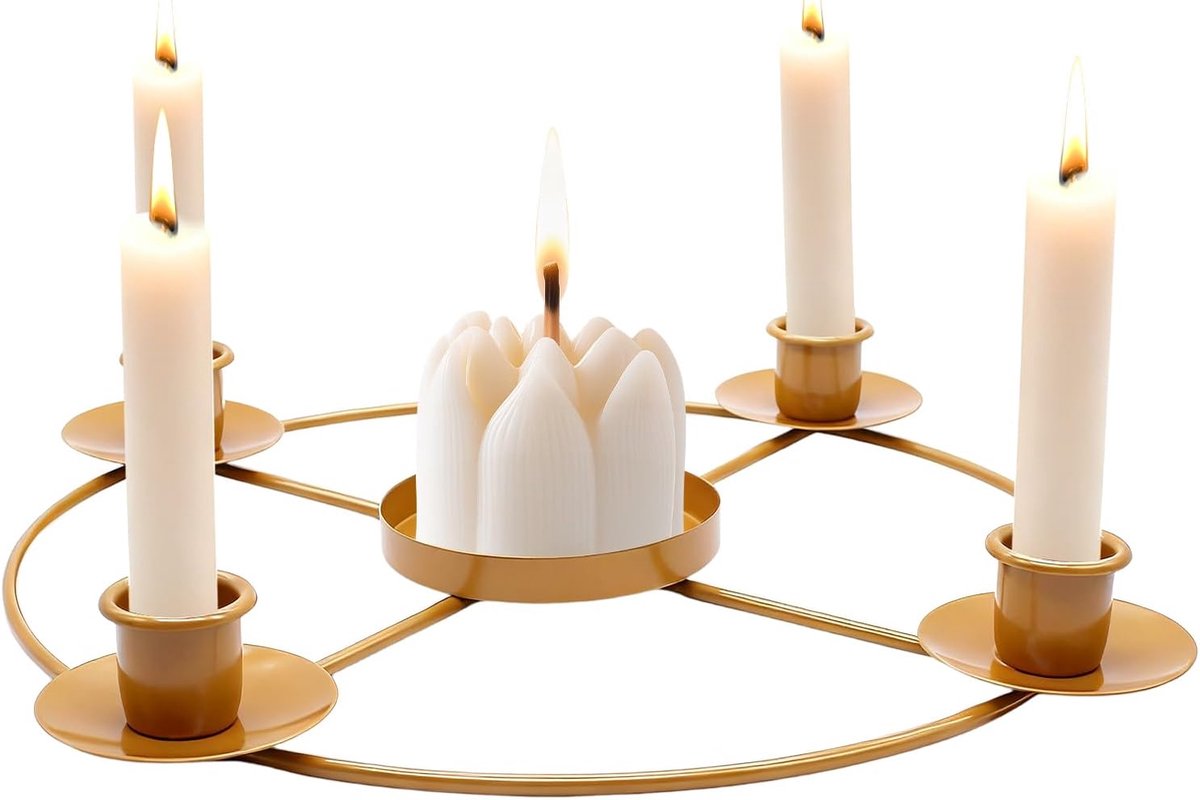 Advent Wreath Modern Metal Advent Piece with 5 Candle Holders Gold Advent Candle Holder Frame Table Advent Piece - ShopVlot
