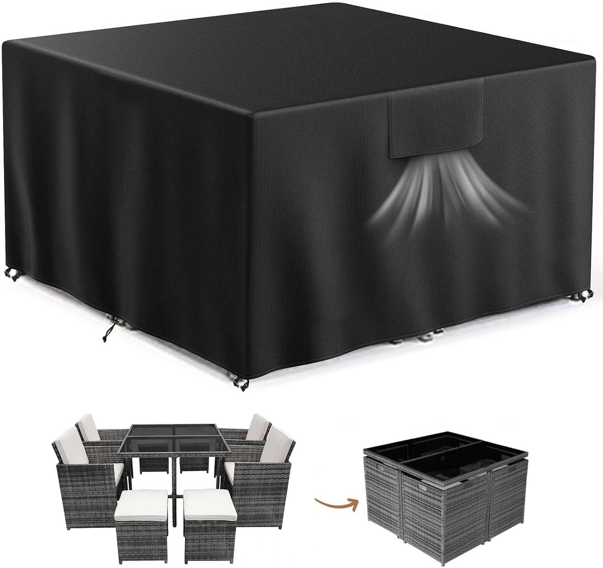 SnelShoppen - Tuinmeubelhoes Waterdicht 125 x 125 x 74 cm 500D UV Bescherming Winddicht voor 4 Persoons Tuin Tafel