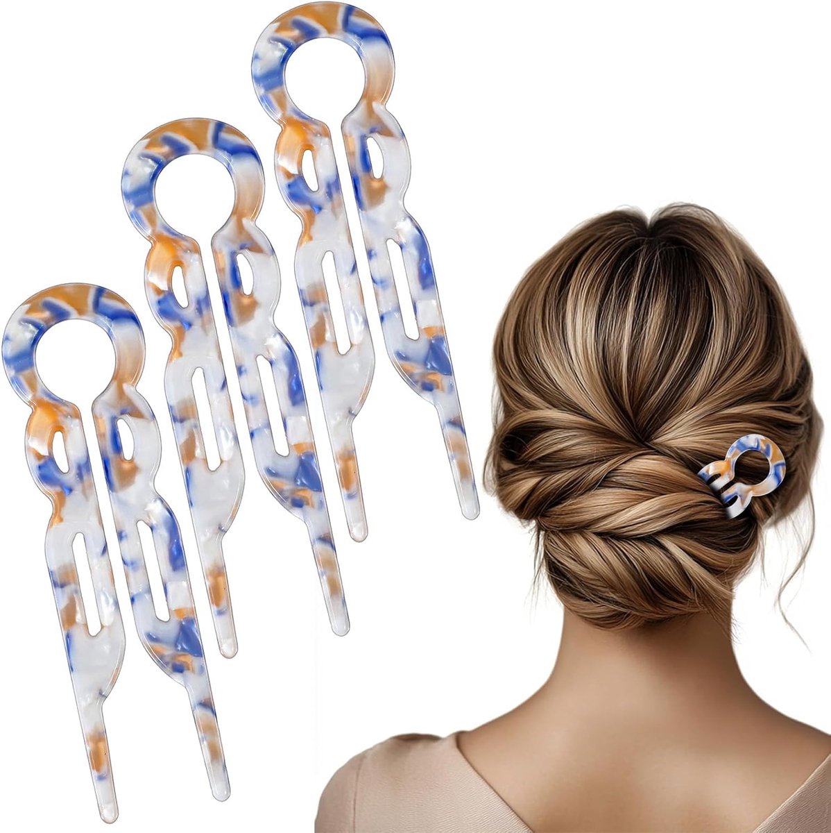 Haarspelden 3 Stuks - Marmer Acetaat - Elegant en Stevig - Perfect voor Fijn Haar - ShopVlot