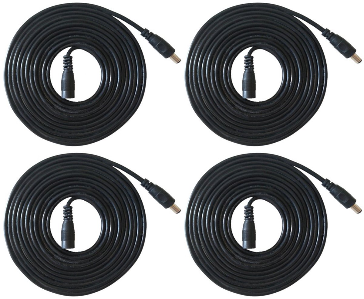 SnelShoppen - DC Verlengkabel 5.5mm x 2.1mm Male naar Female Connector - 4 Stuks 1 Meter Zwart voor Voeding, CCTV Camera, LED en Meer