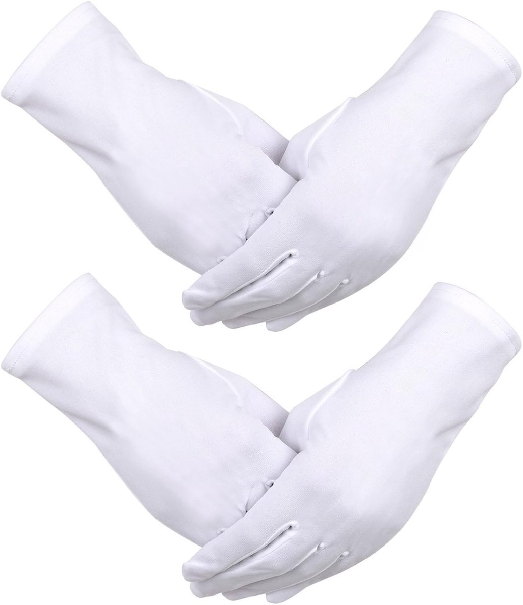 SnelShoppen - 2 Paar Nylon Katoenen Witte Handschoenen Tuxedo Uniform Feesthandschoenen voor Bruiloften, Evenementen en Ceremonies