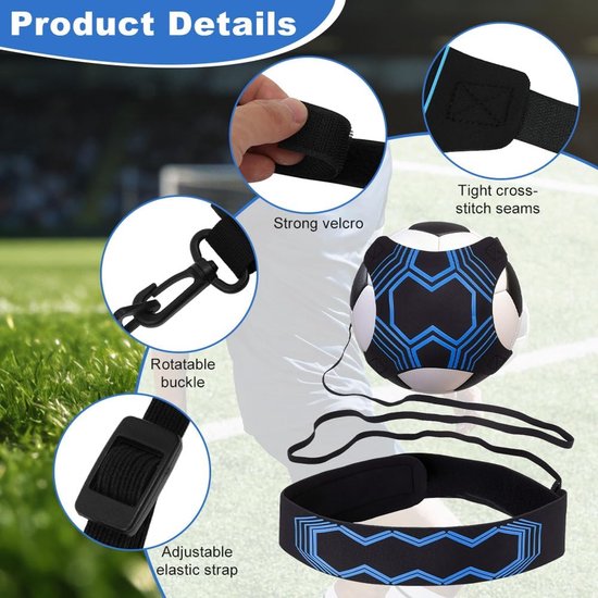 Voetbal Trainingsmat - Balcontrole Mat - Voetbaltraining Oefenen - Inclusief Balriem - 90 x 60 cm - Blauw Zwart — afbeelding 2