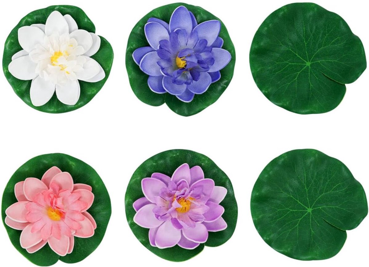 Lotusbladeren en bloemen - 6 stuks EVA - realistisch drijvende vijverdecoratie - perfect voor aquariums - ShopVlot