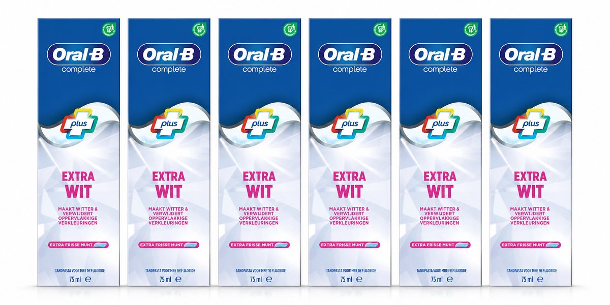Oral-B Complete Plus Extra Wit Tandpasta – 6 x 75 ml – Extra Frisse Munt – Voordeelverpakking