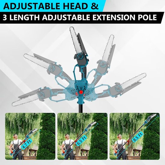 Accu takkenschaar - Snoeizaag op steel - Hoge takken snoeien - Verstelbare hoek - 45 meter bereik - Turquoise — afbeelding 3