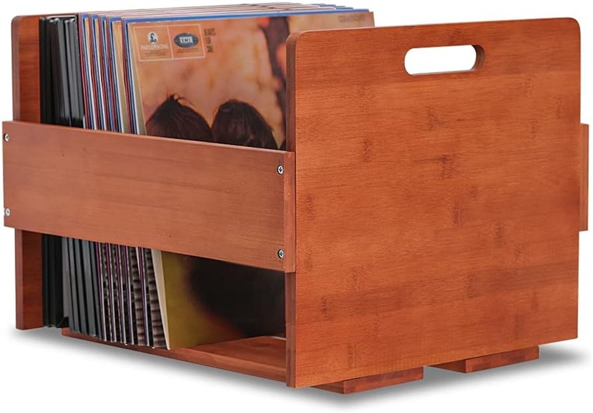 Vinyl Platenopslag - Opbergdoos voor LP's en Albums - Bamboo Organizer voor Tot 80 Platen