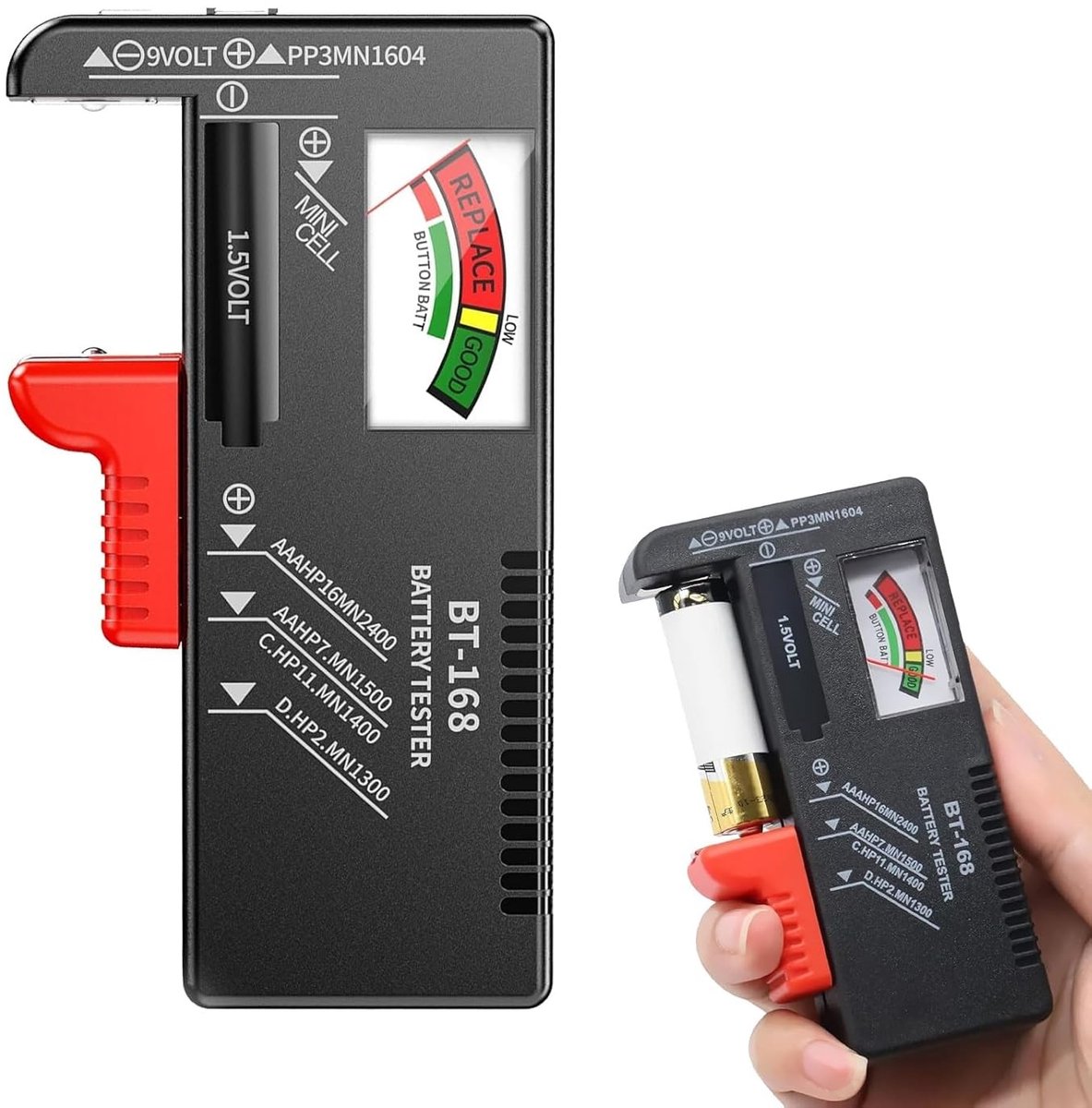 Batterijtester - Groen - Voor AA, AAA, C, D, 9V en Knoopcellen - Direct klaar voor gebruik zonder voeding