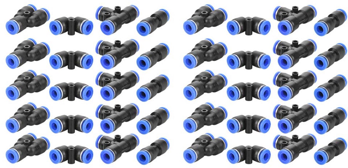 SnelShoppen - Akozon Luchtdruk Snelsluitingen, 40 Stuks, 6 mm Luchtslang, Pneumatische Verbinding, 4 Vormen voor Snelle Aansluiting van Luchtleidingen