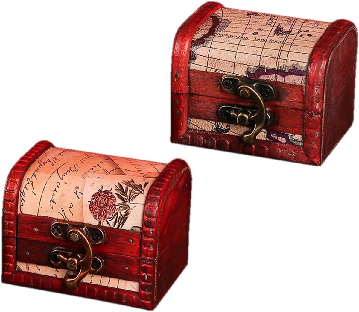 SnelShoppen - Vintage schatkist voor sieraden, kettingen, oorbellen en andere geschenken (2 stuks) - Handgemaakt, houten, retro, lichtgewicht, perfect