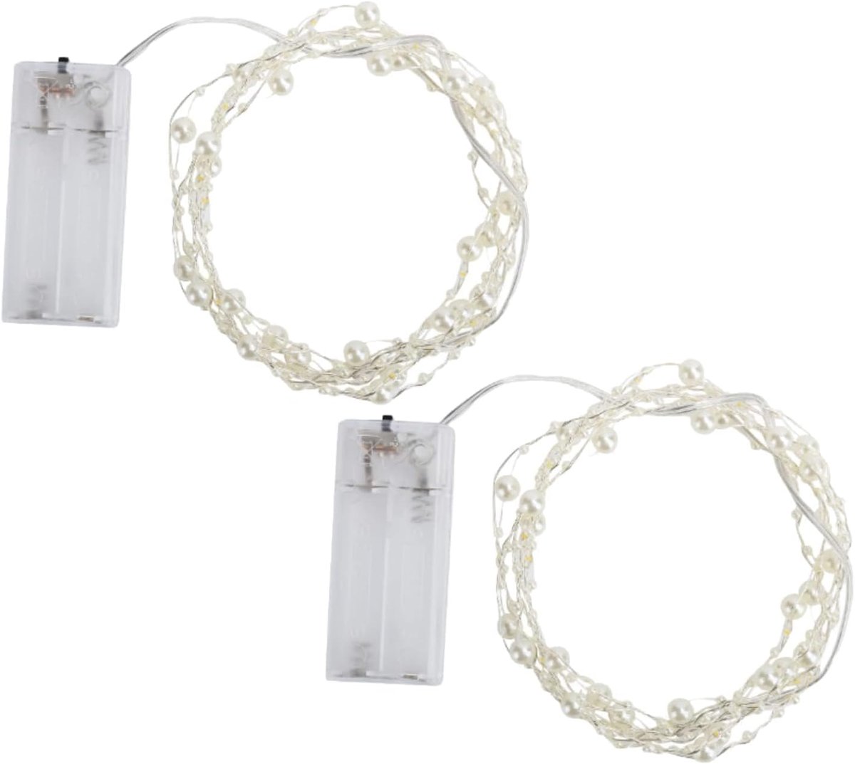 Twee parellampen, witte parellampen, kerstparellampen, warme parellampen, witte sprookjeslampen, batterijaangedreven - ShopVlot
