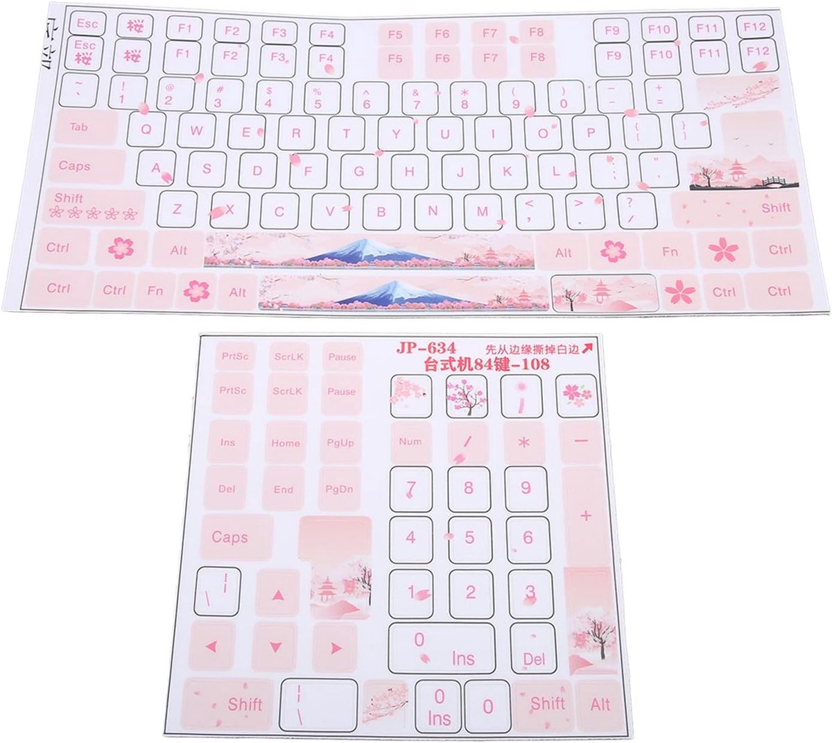 SnelShoppen - Keyboard Stickers, Universele Engelse Toetsenbord Stickers met Roze Achtergrond, Duurzame PVC Stickers voor 84 tot 108 Toetsenborden