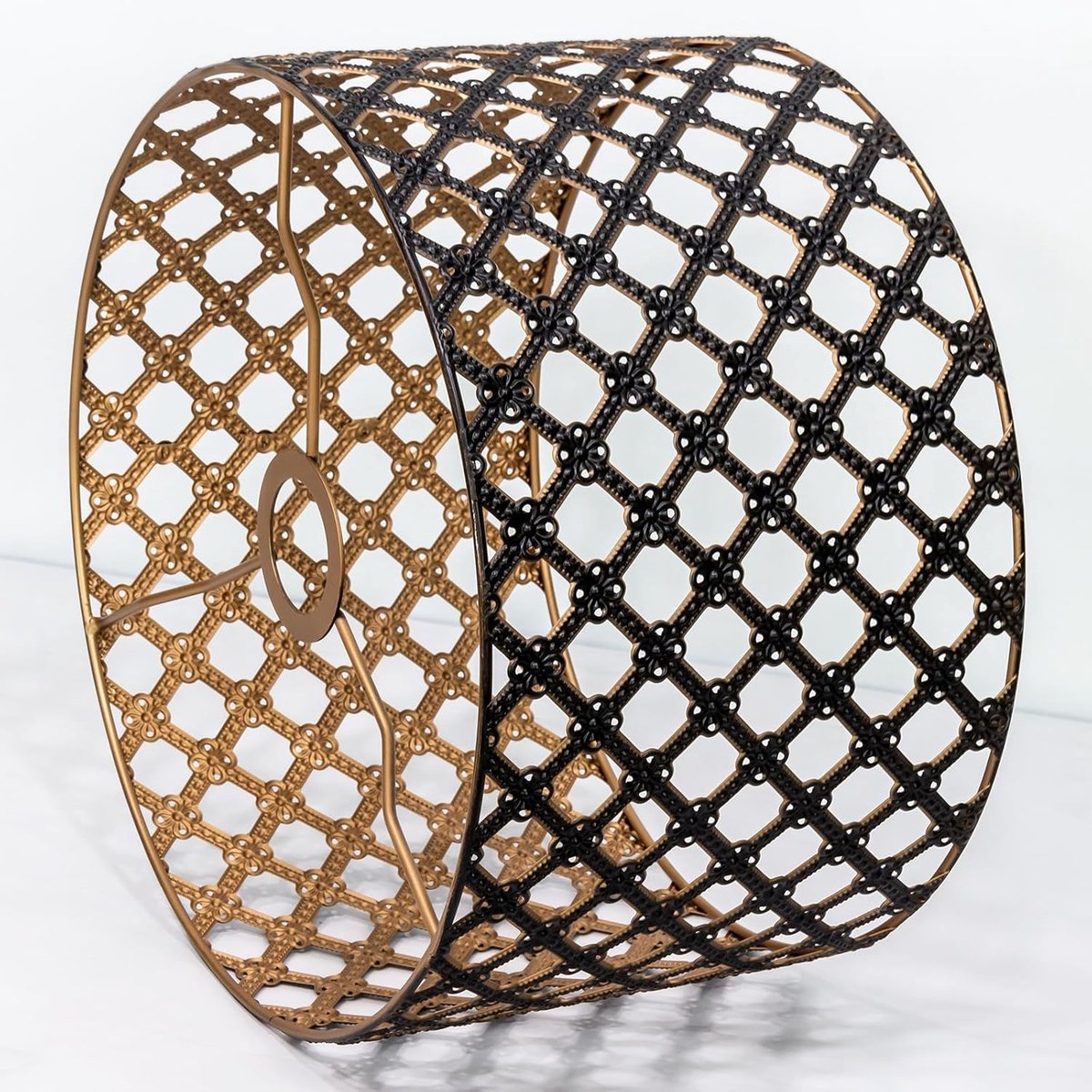 SnelShoppen - Vintage Metalen Rond Lampenkap, Zwart Goud, Hol Gegraveerd, Trommelvorm, Voor Vloerlamp, Hanglamp, Tafellamp, Plafondlamp | Modern Desig