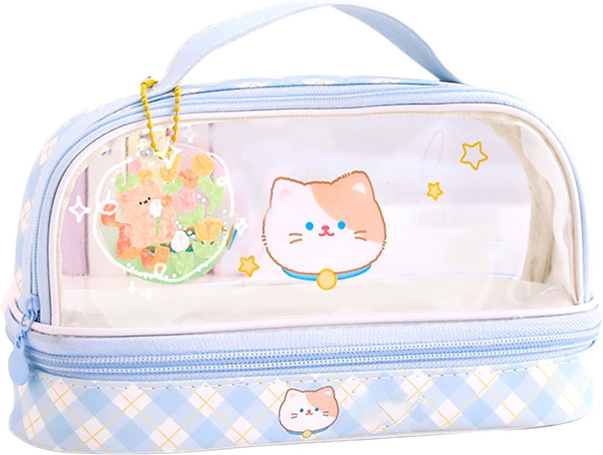 SnelShoppen - Transparante Pennenhouder, Schattige Cartoon Opbergzak, Multifunctionele Pennentas Grote Capaciteit Cosmetica Tas voor Kinderen Studente