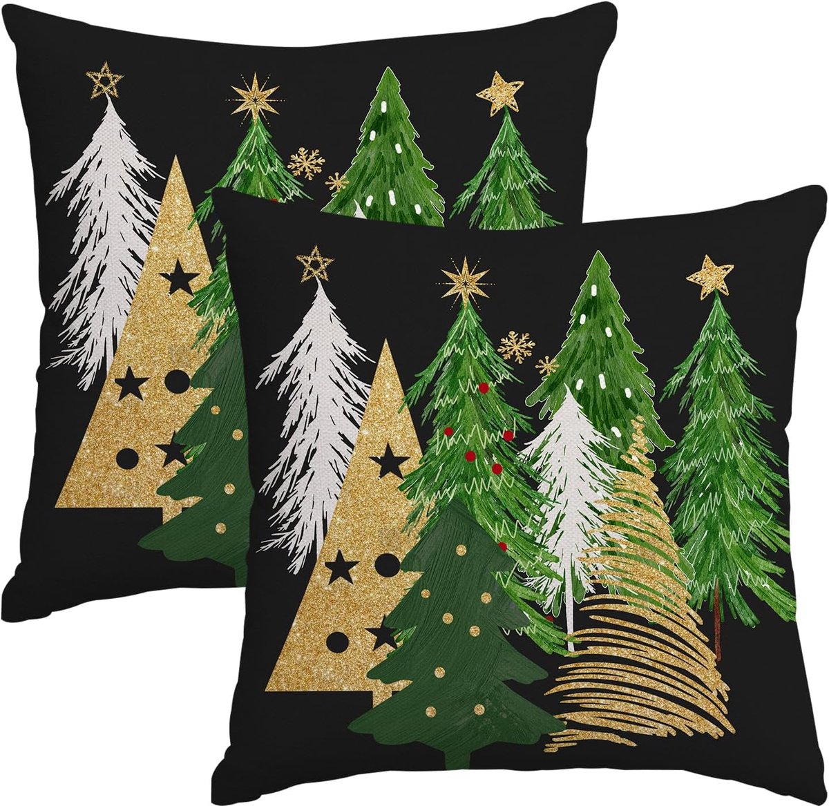SnelShoppen - Set van 2 Kerst Kussenhoezen 50 x 50 cm met Kerstboom Motief Zwart - Decoratieve Kussenhoezen voor Winterse Feestdagen en Thuisdecoratie